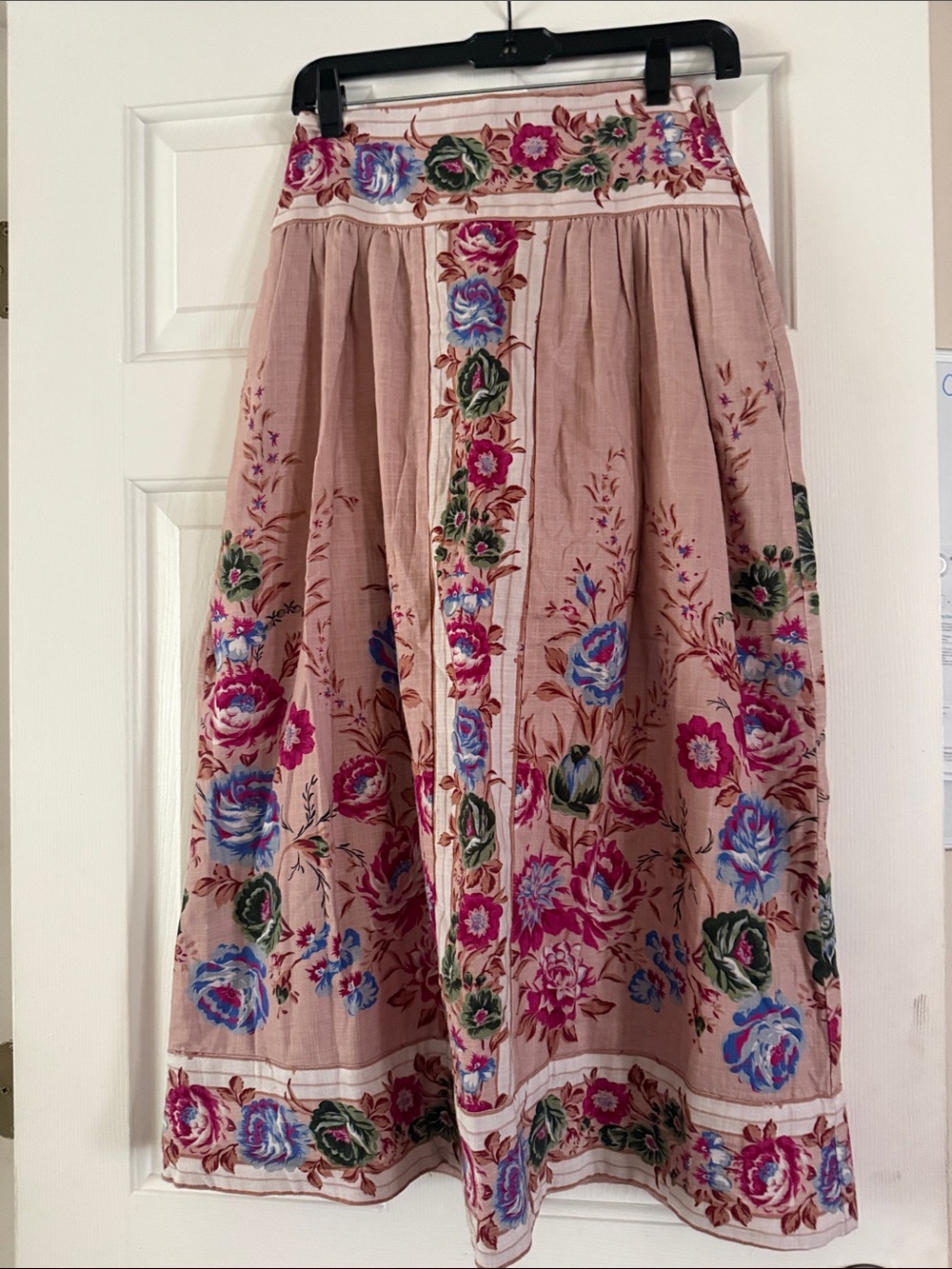 Floral Embroidered Pink Midi Skirt